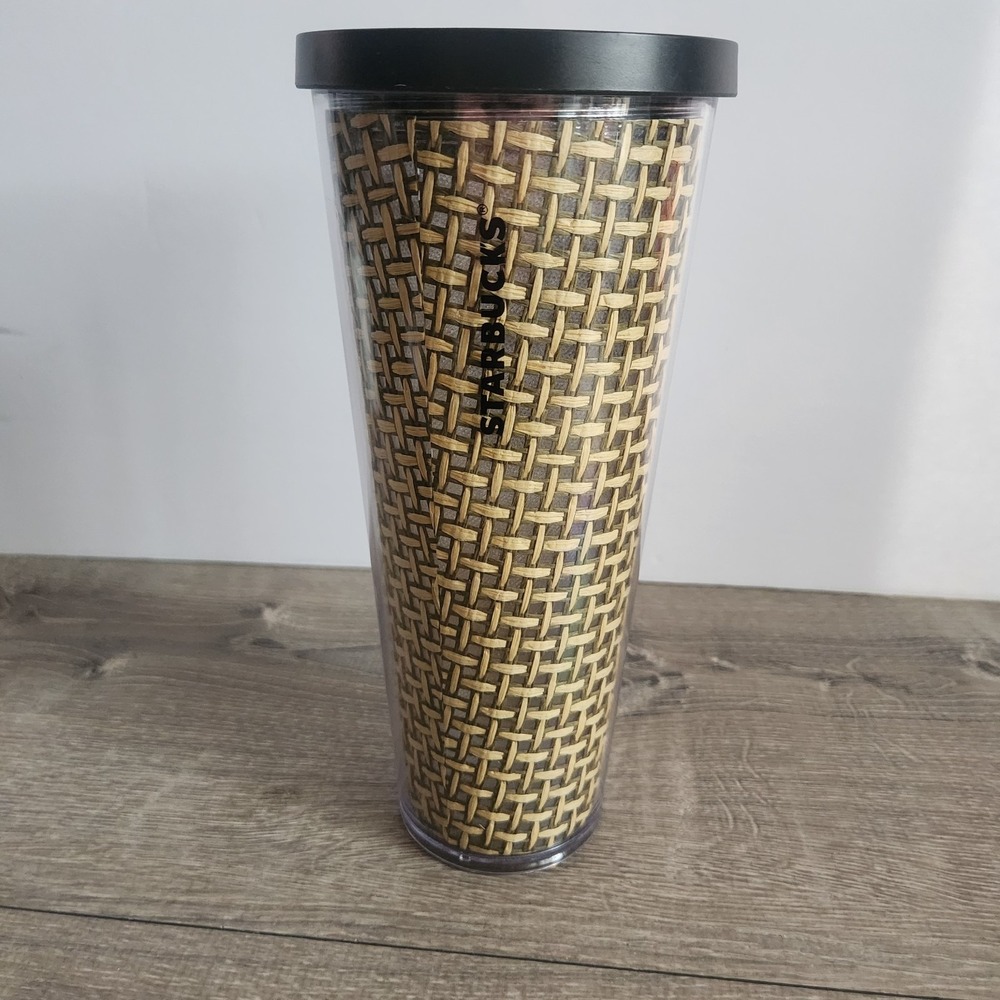 2018 Starbucks Burlap Basket Weave Pattern Tumbler Cup 24 Oz Cold Drink No Straw